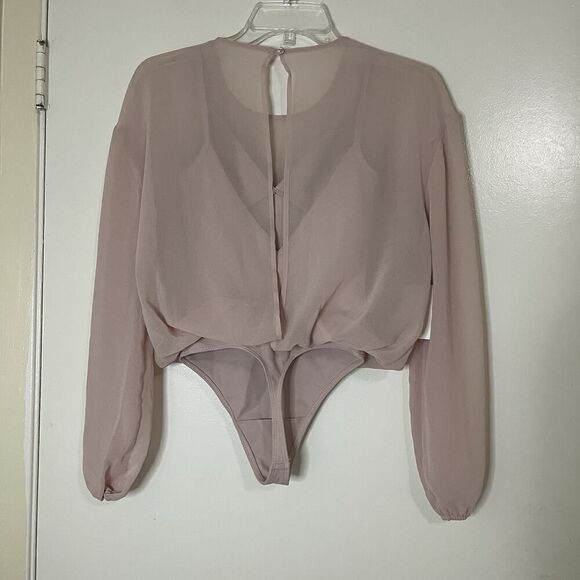 NEW! ARITZIA WILFRED TALMONT CAMILLE PINK CHIFFON LONG SLEEVE BODYSUIT XS - Picture 4 of 6